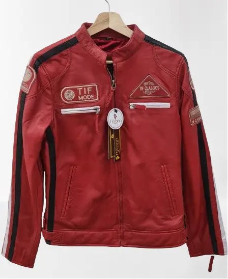 Chaqueta de Cuero Biker Roja Mujer