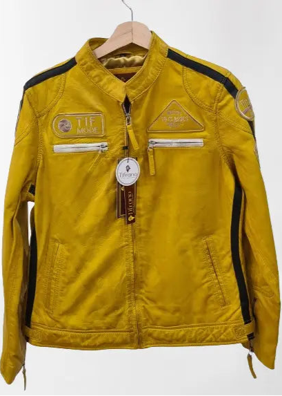 Chaqueta de Cuero Biker Amarilla Mujer