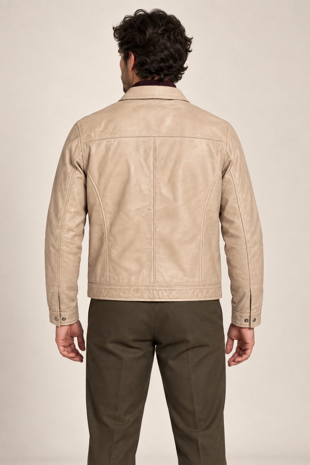 Tifrano Baku cream leather jacket for men – back view