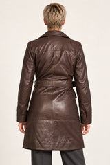 Bariloche dark brown leather coat for women, back view