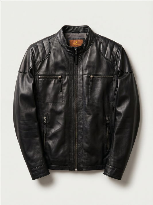 Tifrano Berlin black genuine sheep leather jacket for men — front view