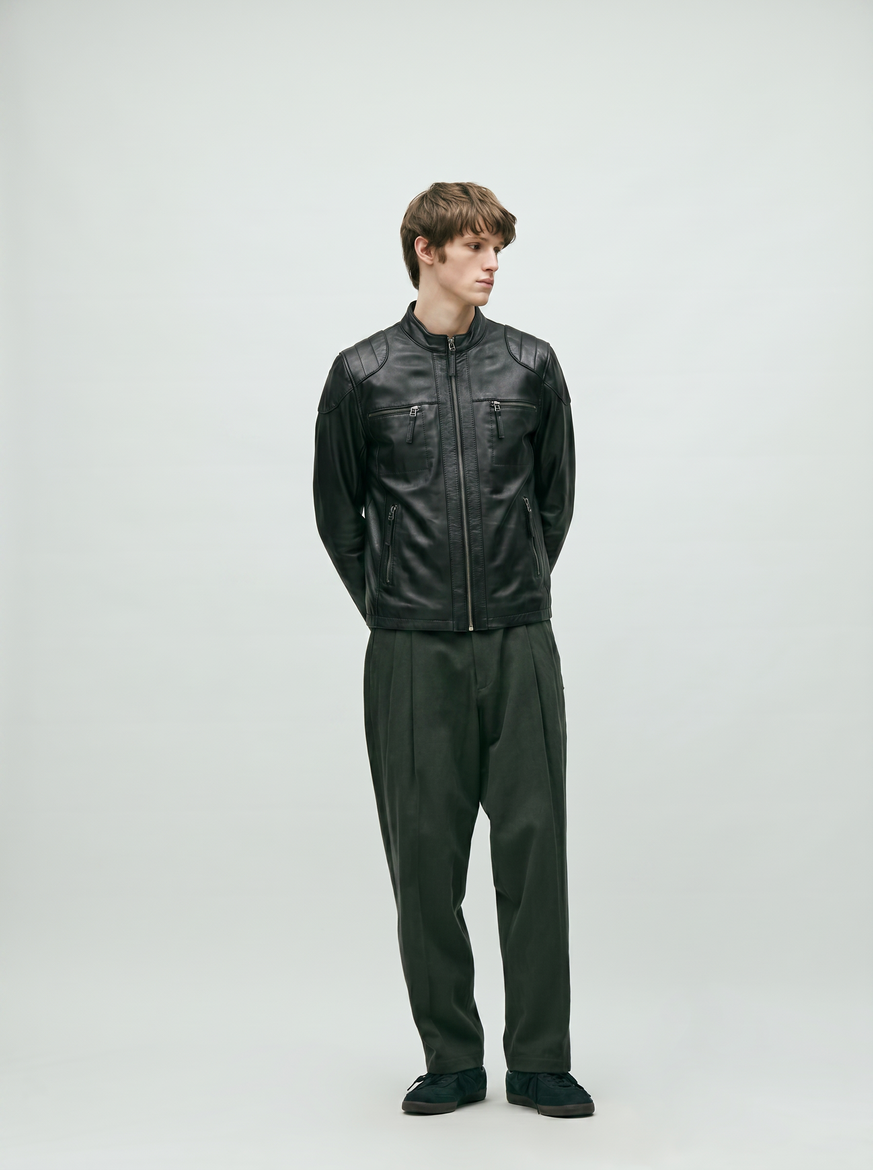 Man wearing Tifrano Berlin black leather jacket - full body styling