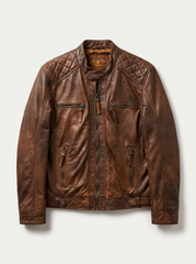 Brujas brown leather jacket for men, product front view | Tifrano genuine leather