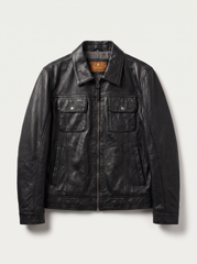 Budapest black leather jacket for men, product front view | Tifrano genuine leather