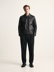 Budapest black leather jacket for men, worn by a male model, front view | Tifrano genuine leather