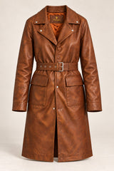 Calafate brown leather coat for women, product-only front view
