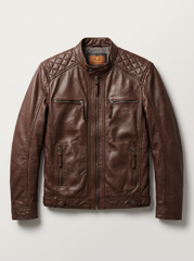 Copenhague brown leather jacket for men, front view