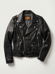 Tifrano Glasgow black genuine leather biker jacket for women with waist belt - front view casaco
