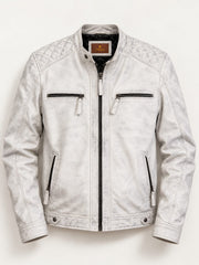 Helsinki white distressed leather jacket for men, product-only front view