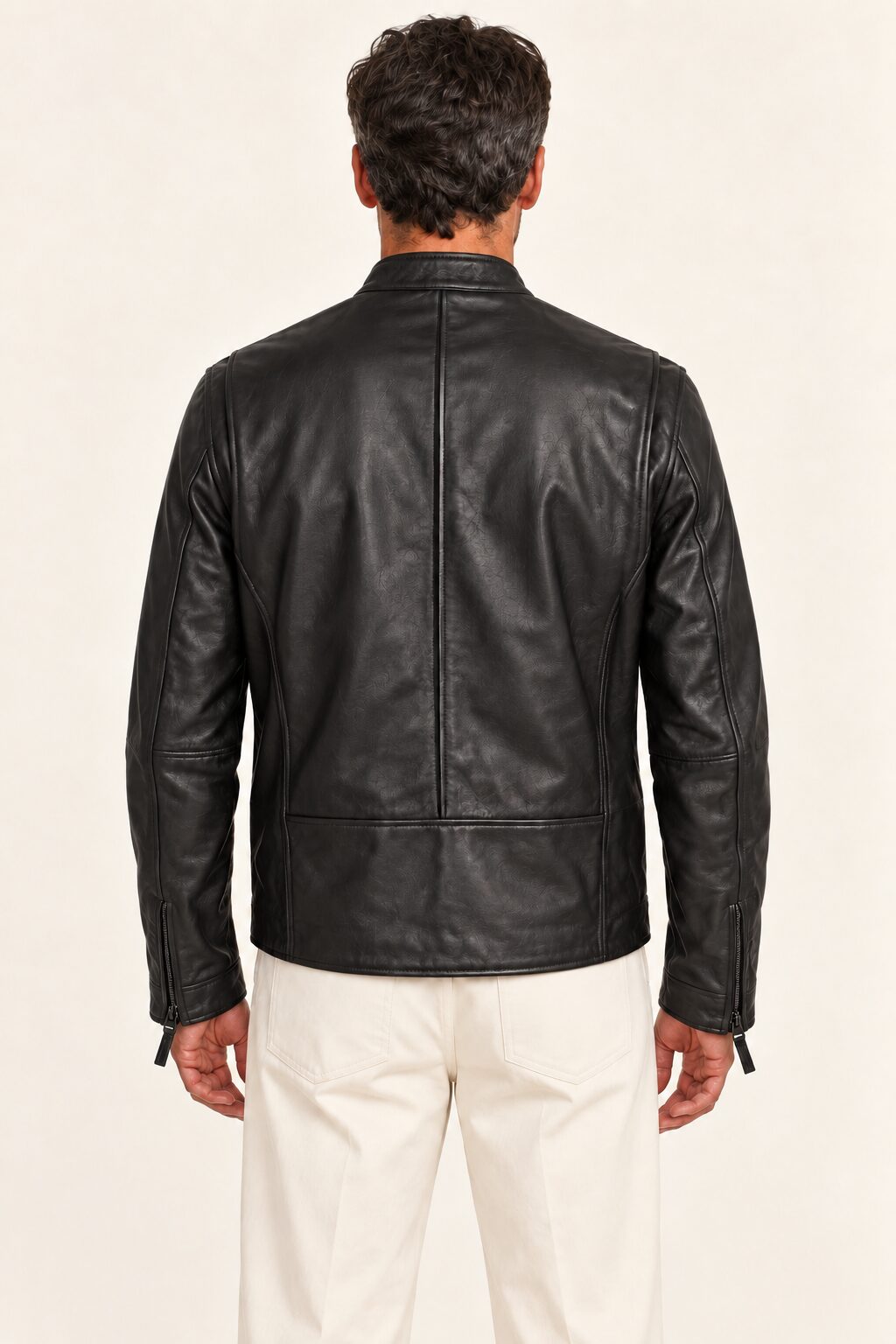 Las Vegas black leather racer jacket for men, back view