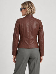 Lyon brown leather jacket by Tifrano, women's back view