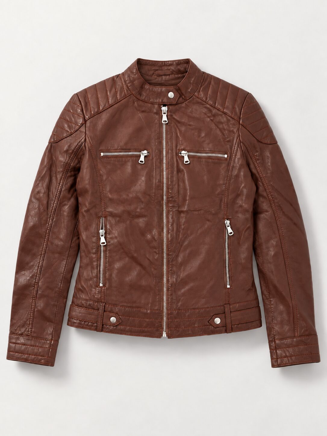 Lyon brown genuine leather jacket by Tifrano, product-only front view