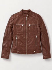 Lyon brown genuine leather jacket by Tifrano, product-only front view