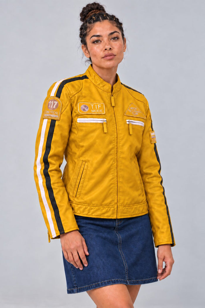 Yellow Biker Leather Jacket for Women