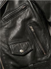 Tifrano Memphis Rockera leather jacket silver zipper and snap pocket close-up