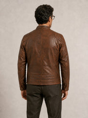 Oxford brown leather jacket by Tifrano, men's back view