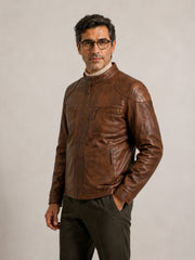 Oxford brown leather jacket by Tifrano, men's three-quarter view