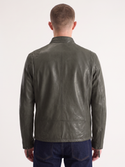 Quebec olive green leather jacket for men on model, back view