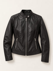 Verona black leather jacket for women, product-only front view