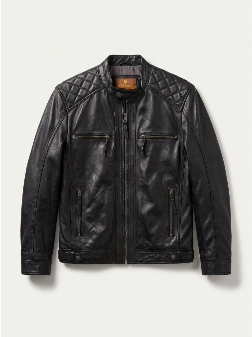 Viena black leather jacket for men, product front view | Tifrano genuine leather