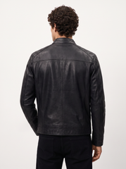 Viena black leather jacket for men, worn by a male model, back view | Tifrano genuine leather