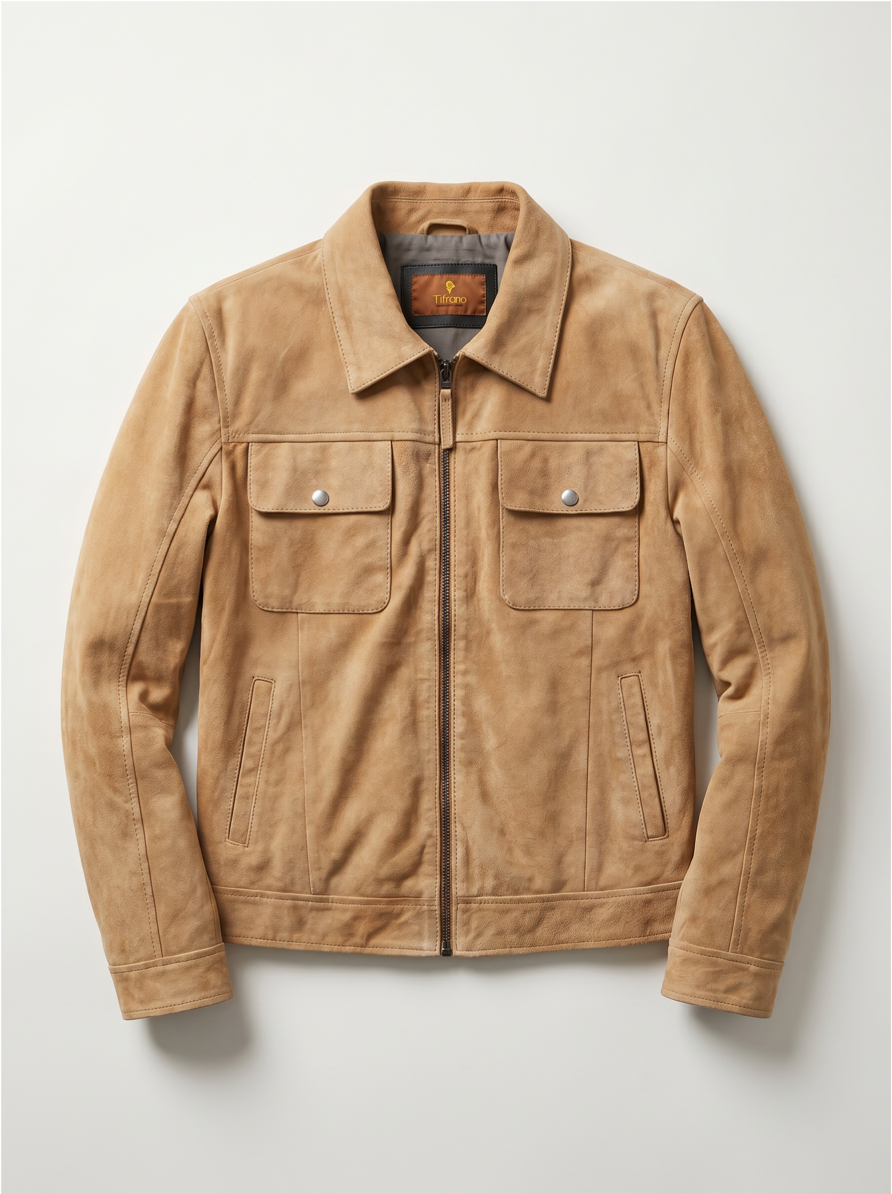 Tifrano Yerevan sand goat suede jacket for men with flap pockets — front view